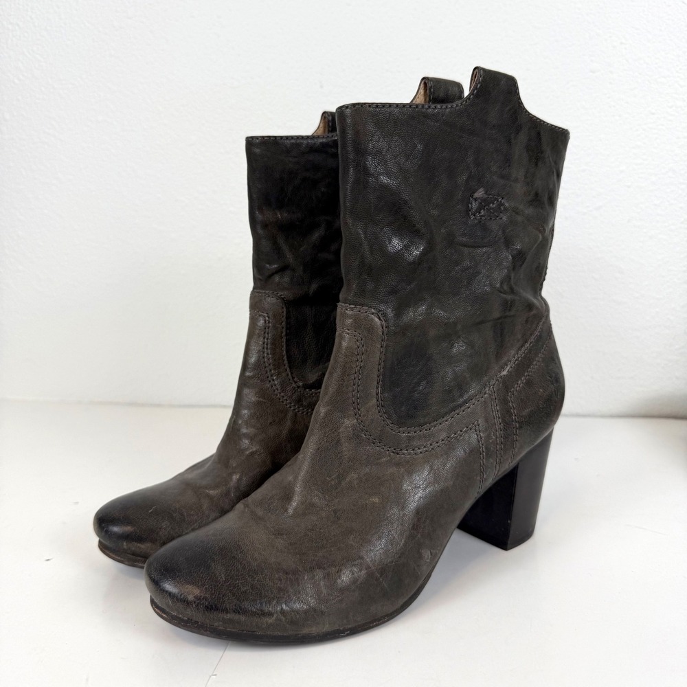 Frye Carson Mid Heel Short Boots Brown Leather Western Ankle Boot Size 8M